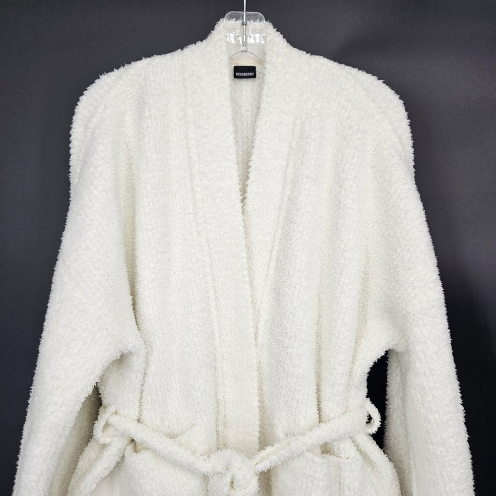Robe Womens Large White Sherpa Fleece Belted Pockets Cozy Lounge Thick Plush - Picture 4 of 14
